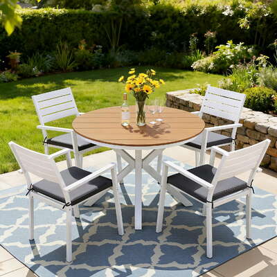 Outdoor Dining Set 5 Piece Aluminum WPC Tabletop Patio Furniture Premium Quality Design Boho Collection Versatile Use