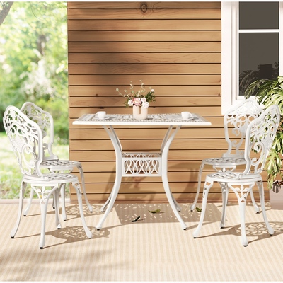 Outdoor Dining Set 5 Piece Chairs Table Cast Aluminum Patio White