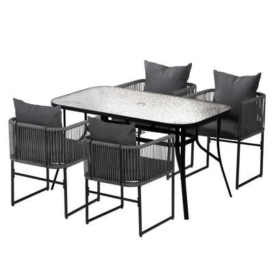  5PC Outdoor Dining Set Table and Chairs Patio Furniture Garden Bistro Set Black
