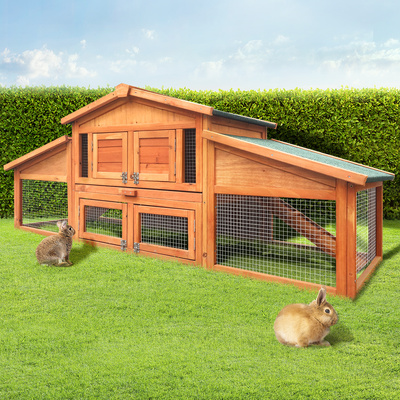  Chicken Coop Rabbit Hutch 169cm x 52cm x 72cm Large Chicken Coop Wooden House Run Cage