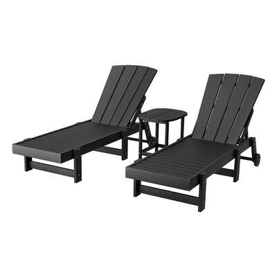  Sun Lounge Lounger Table and Chairs Beach Chair  Outdoor Furniture  Black