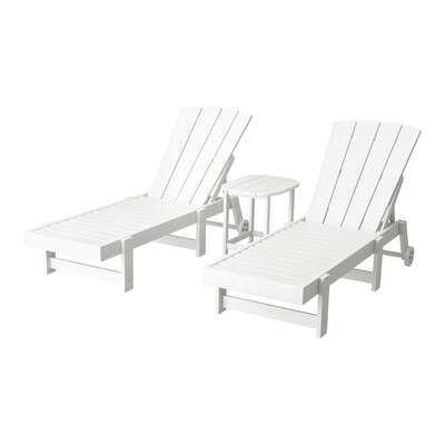  Sun Lounge Lounger Table and Chairs Beach Chair Outdoor Furniture Wheels White