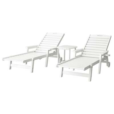  Sun Lounge Lounger Beach Chair HDPE Patio Outdoor Furniture with Wheels White