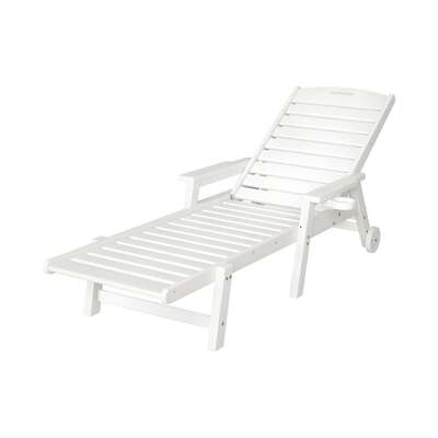  Sun Lounge Lounger Beach Chair HDPE Patio Outdoor Furniture with Wheels - White