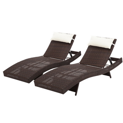 Set of 2 Outdoor Wicker Sun Lounges - Brown