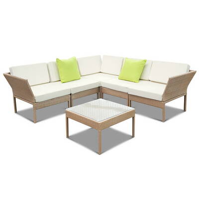 6pcs Outdoor Sofa Lounge Setting Couch Wicker Table Chairs Patio Furniture Beige