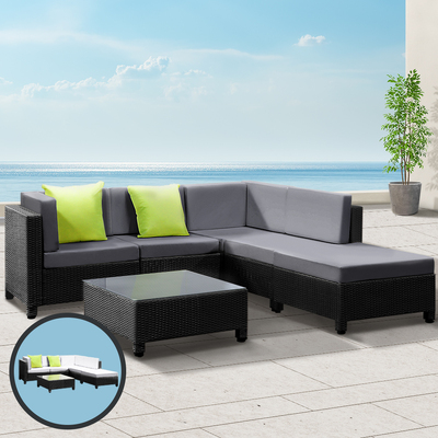 6pcs Outdoor Sofa Lounge Setting Couch Wicker Table Chairs Patio Furniture Black