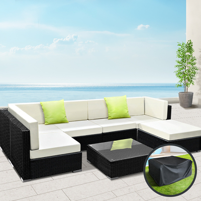 7PC Sofa Set with Storage Cover Outdoor Furniture Wicker