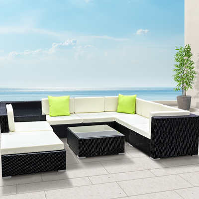 9-Piece Outdoor Sofa Set Wicker Couch Lounge Setting 7 Seater