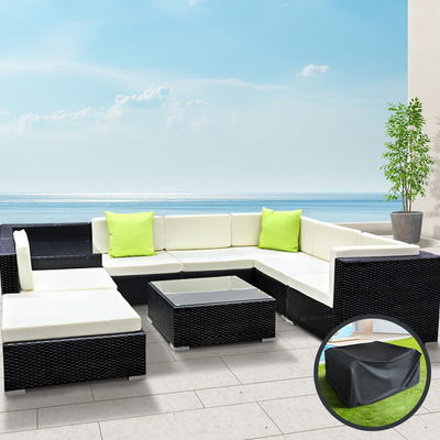 9PC Sofa Set with Storage Cover Outdoor Furniture Wicker
