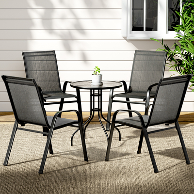 5Pc Bistro Set Outdoor Table And Chairs Stackable Outdoor Furniture Black