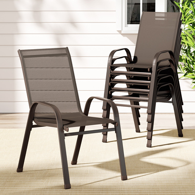 6Pc Outdoor Dining Chairs Stackable Lounge Chair Patio Furniture Brown