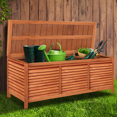 Outdoor Storage Bench Box 210L Wooden Patio Garden Chair Seat
