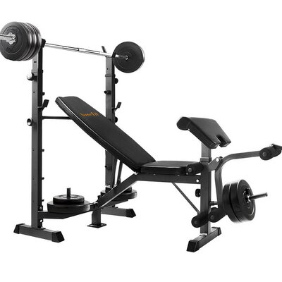 Everfit Multi-Station Weight Bench 58KG Barbell Set -Black
