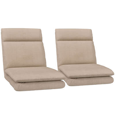 2x Beige Linen Floor Sofa Chairs Modern Adjustable Comfortable Seating