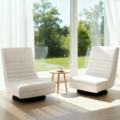 2XFloor Chair Lounge Sofa Swivel Foldable Linen White