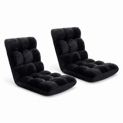 2X Lounge Sofa Bed Adjustable Chair Black Foldable Floor Couch No Assembly