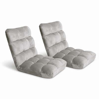 Set of 2 Lounge Sofa Beds in Soft Flannel Fabric Grey, Perfect  Furniture