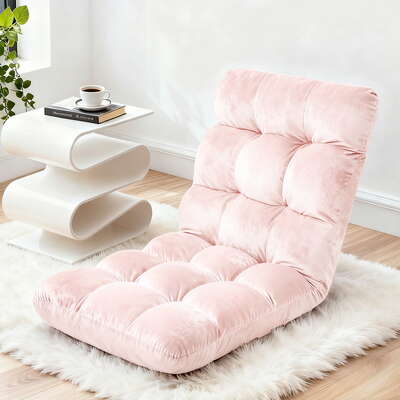 Floor Lounge Sofa Bed Flannel Fabric Pink Modern Comfortable Home Seating