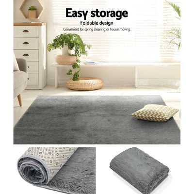  Floor Rugs Soft Shaggy Rug Large 200x230cm Carpet Anti-slip Mat Area Grey