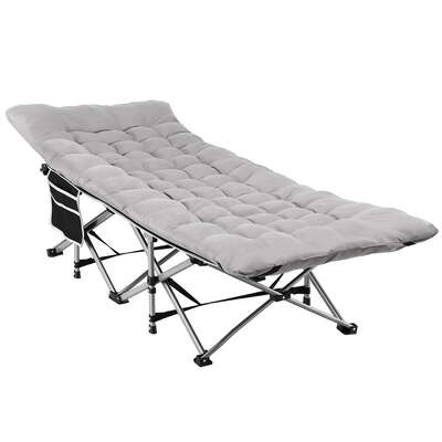 Folding Bed With Mattress Heavy Duty Grey 185Cm Fabric Upholstery