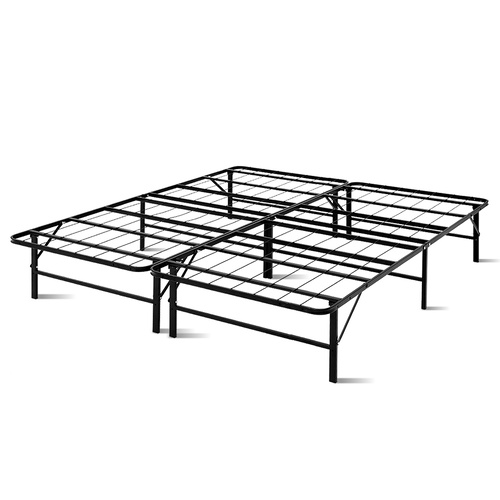 Foldable King Metal Bed Frame - Black