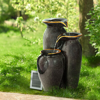 Solar Fountain Water Fountain Feature Cascading Fountain LED Lights 76CM Grey