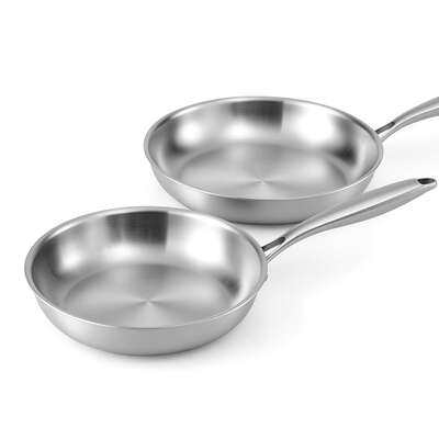 Frying Pan Stainless Steel Uncoated Twin Frypan Set 25/30cm Silver