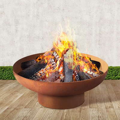 Grillz Rustic Fire Pit Camping Wood Burner Rusted Outdoor Iron Bowl Heater 70CM