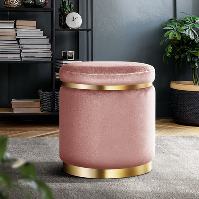 Round Velvet Foot Stool Ottoman Foot Rest Pouffe Padded Seat Pouf Bedroom [Colour: Pink]