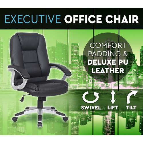 Executive Premium PU Leather Office Chair Deluxe Black 6