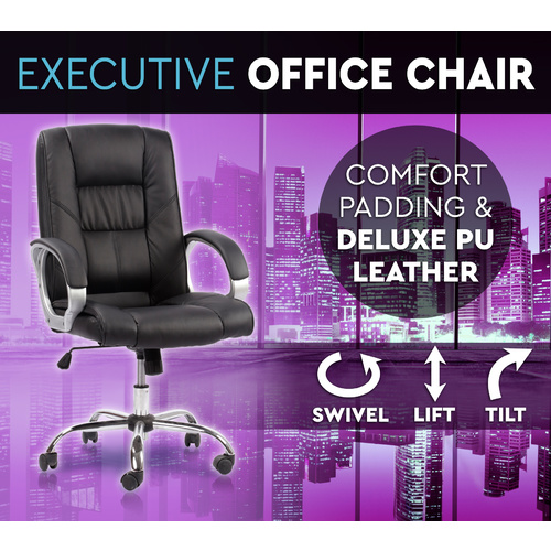 Executive Premium PU Leather Office Chair Deluxe Black 14