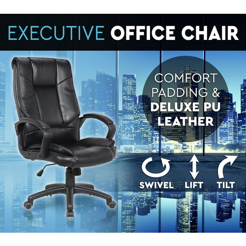 Executive Premium PU Leather Office Chair Deluxe Black 18