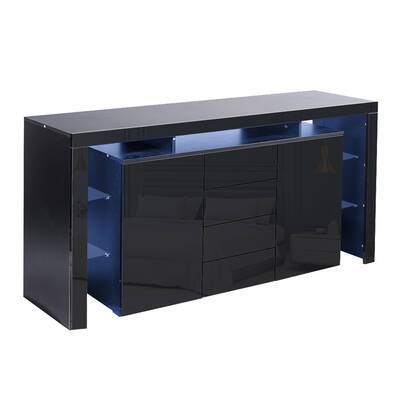 Modern Sideboard Cabinet Storage Cupboard Drawers Black 192cm
