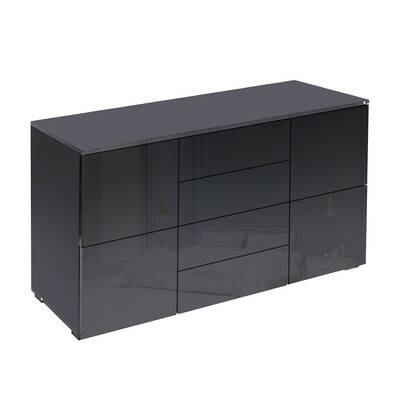 High Gloss Sideboard Cabinet Storage Drawers Black 150cm 