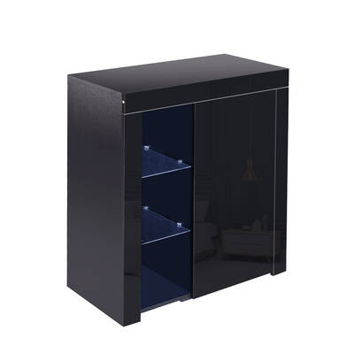 High Gloss Sideboard Cabinet Storage LED Black 