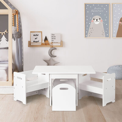 3Pcs Kids Table And Chairs Set Storage Toys Play Activity Desk