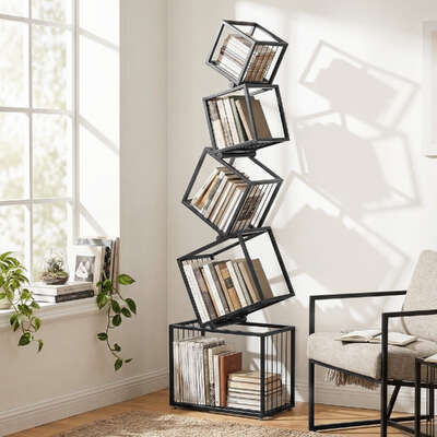 5-Tier Bookshelf Metal Geometric Display Shelf Storage Organizer Black