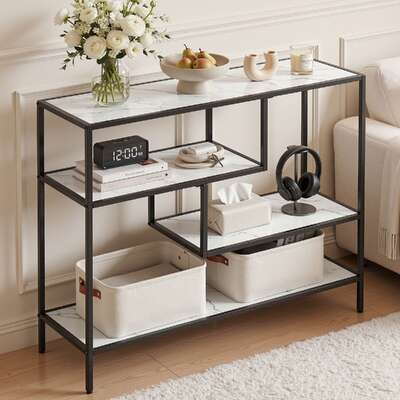 Marble Effect Console Table 4-Tier Hallway Shelves | EXTG