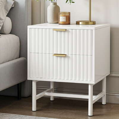 Bedside Table 2 Drawers With Shelf Storage Nightstand White Bedroom Furniture