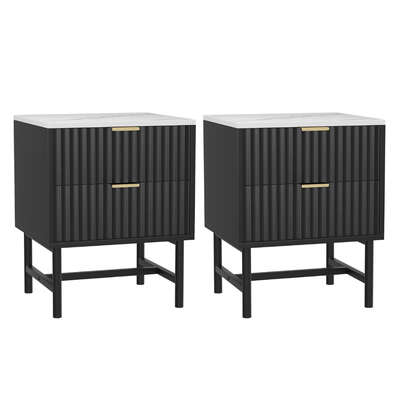 Bedside Table 2 Drawers With Shelf Storage Nightstand Black Bedroom Furniture