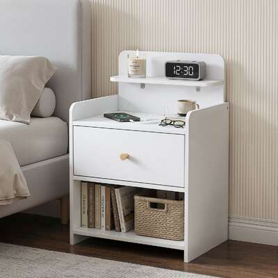 Bedside Table Drawer Charging Station White | EXTG
