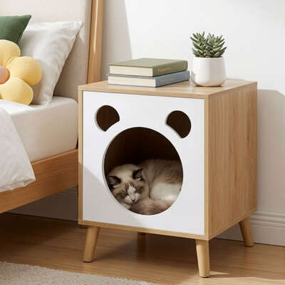 Cat Bedside Table Wood Pet House Furniture | EXTG