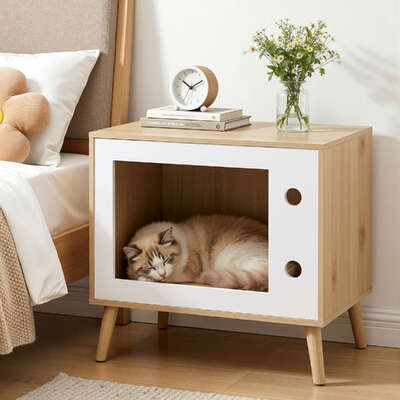 Cat Bedside Table Solid Wood Pine 60cm | EXTG