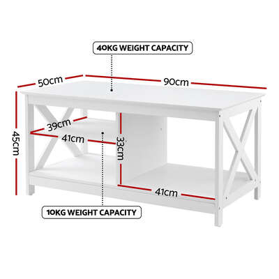 White Coffee Table with Open Storage Shelf  Perfect for Books, Décor