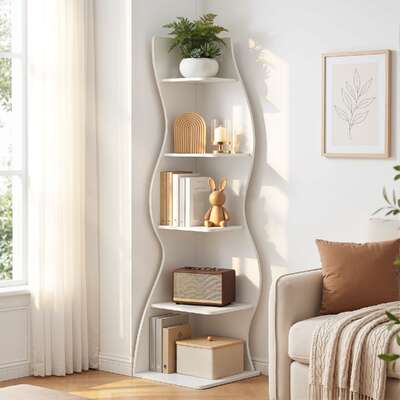 5-Tier Corner Bookshelf S-Shaped White | EXTG