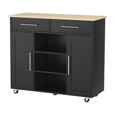 Kitchen Island Trolley Rolling Serving Cart Storage Drawer Cabinet 100cm Black