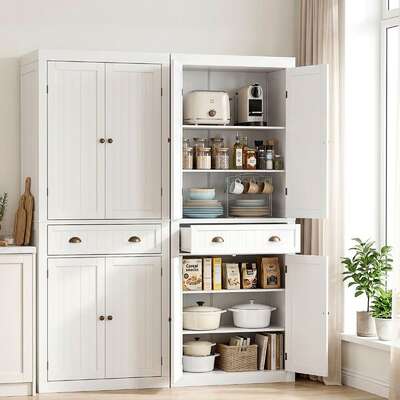 6-Tier Storage Cabinet Pantry Cupboard White 2pk | EXTG
