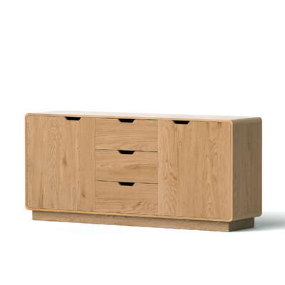 Buffet Sideboard Cabinet Storage Kitchen Cupboard Drawers Round Edge Oak Premium Quality Design