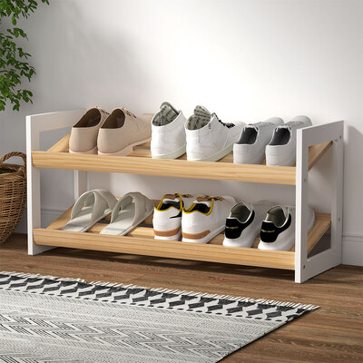 Shoe Rack Wooden Storage 2 Tier Tilted Shelves Stand Organizer Kara